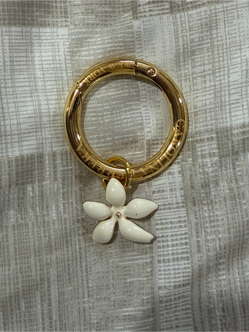 Carolina Herrera Gold-Tone White Flower Charm Key Ring Bag Charm